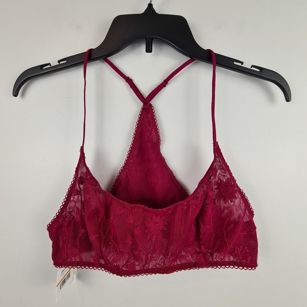 Intimately Free People Berry Twilight Floral Embroidered Mesh Bralette Romantic